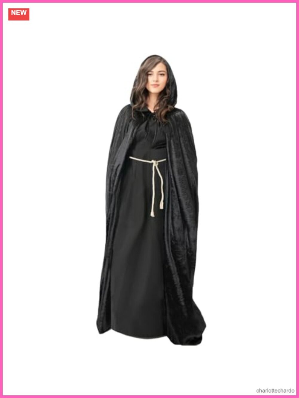 Velvet Hooded Cloak Full-Length Hooded Cape Vampire Witch Wizard Costume